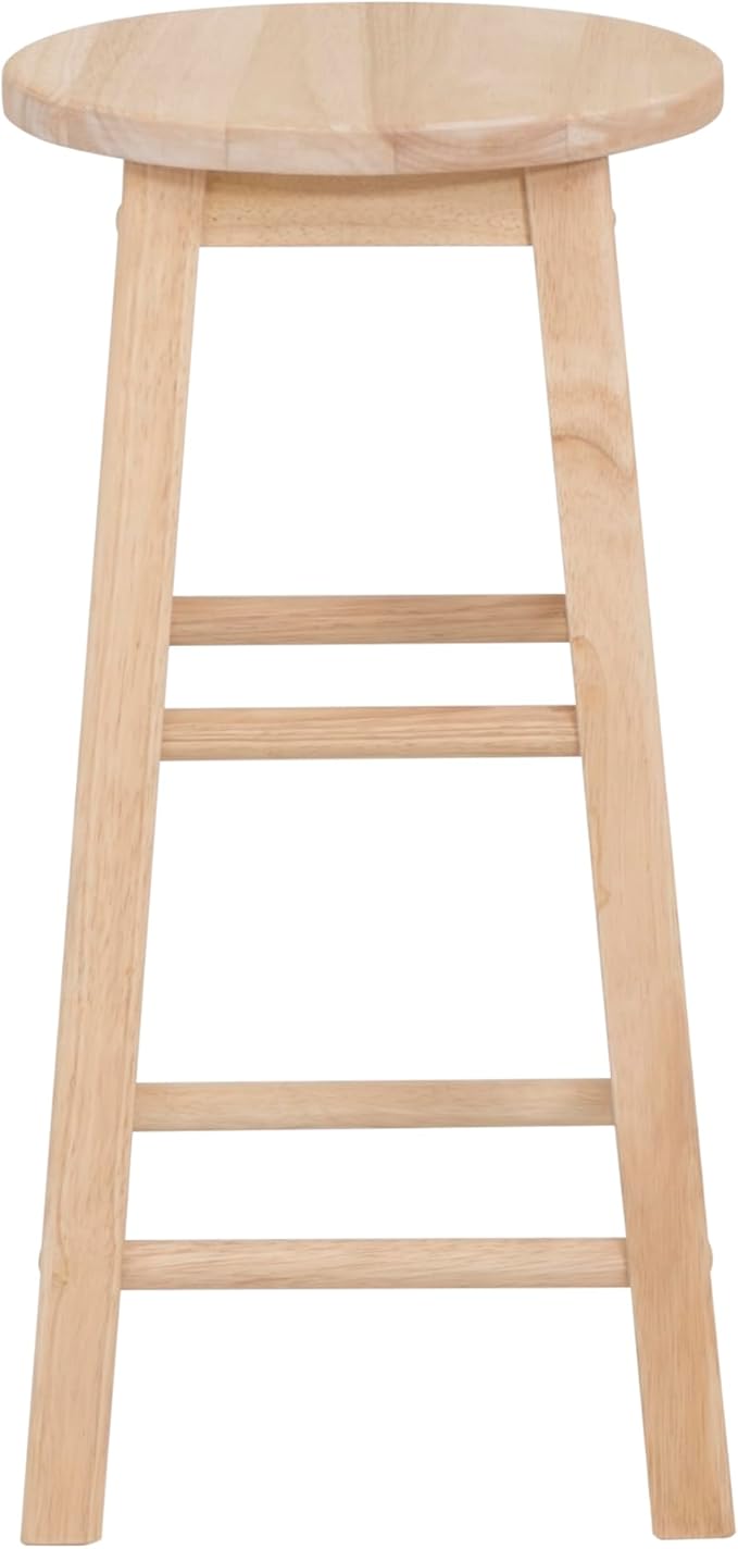 Linon Zeke Unfinished Solid Wood Backless Round Counter Stool with 24 Inch Seat Height