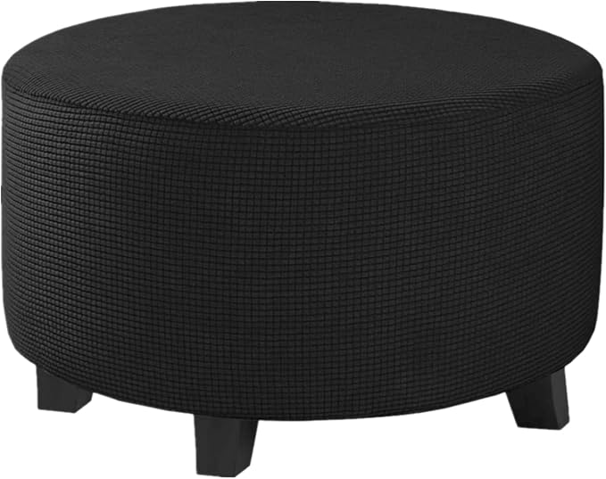 Stretch Ottoman Slipcover – Round Furniture Protector Fits 30"-41" Dia, for Footrests, Storage Ottomans & Folding Stools – Elastic Fabric Cover (Black, X-Large)