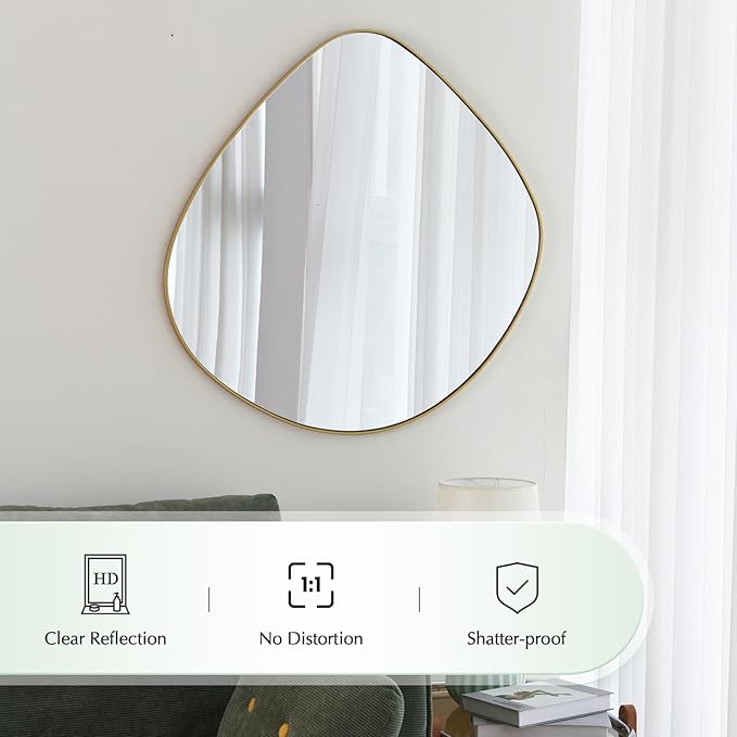 ELEHUME Asymmetrical Wall Mirror Matel Gold Framed Wall Mirror for Living Room Bedroom Bathroom Entryway Wall Decor 19.8" L x 19.0" W ELE-005Gold