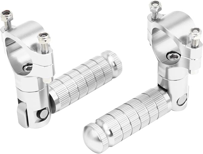 Foot Pegs Non-sliding Footrest Motorcycle Bicycle Folding Foot Pegs 90 Degree Foldable Electric Motorbike Passenger Footrests Rearsets Rear Set Footpegs Foot Rest Pedals (Silver)