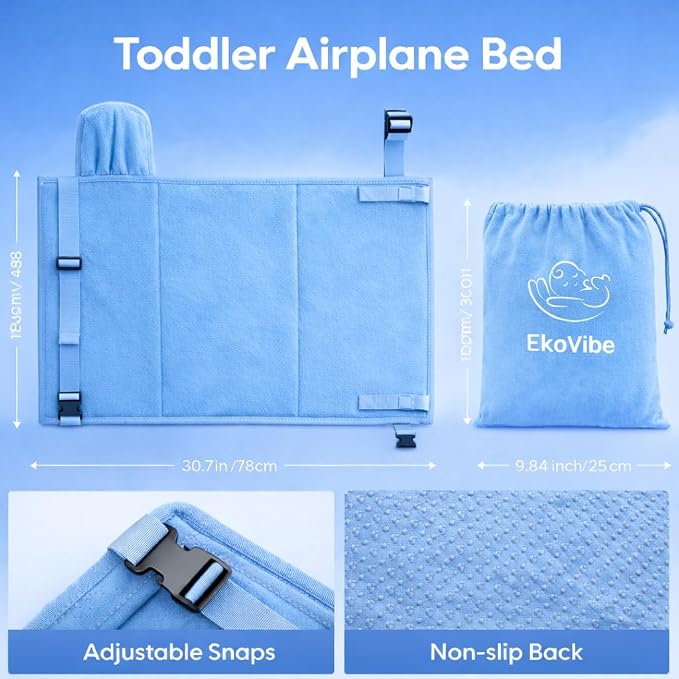 Toddler Airplane Seat Extender with Cushion – Portable Travel Footrest & Leg Support for Kids – Lightweight Foldable Design with Carry Bag (Baby Blue)