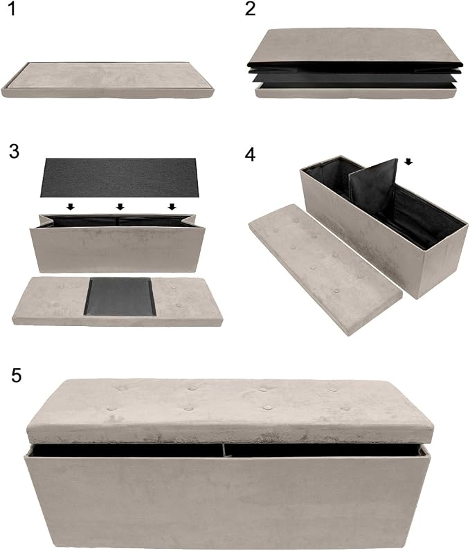 Sorbus 43 Inch Beige Ottoman with Storage Bench – Folding Bed Bench 80L Storage Ottoman Chest with Cover - Shoes Linen, Hope Chest Ottoman Seat Footrest – Plush Tufted Suede Fabric -450 Lbs.