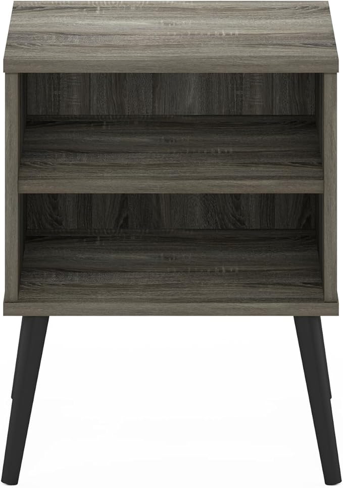 Furinno Claude Mid Century Style Nightstand with Wood Legs, 15.55 (D) x 15.55 (W) x 20.16 (H) inches, French Oak Grey