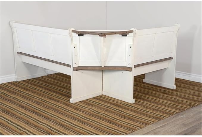 Pemberly Row Dining Set Wood, Rectangular in Off White (36" H x 75" W x 56" D) for Kitchen, Dining Room with Table, Reversable Benches, and Storage Space