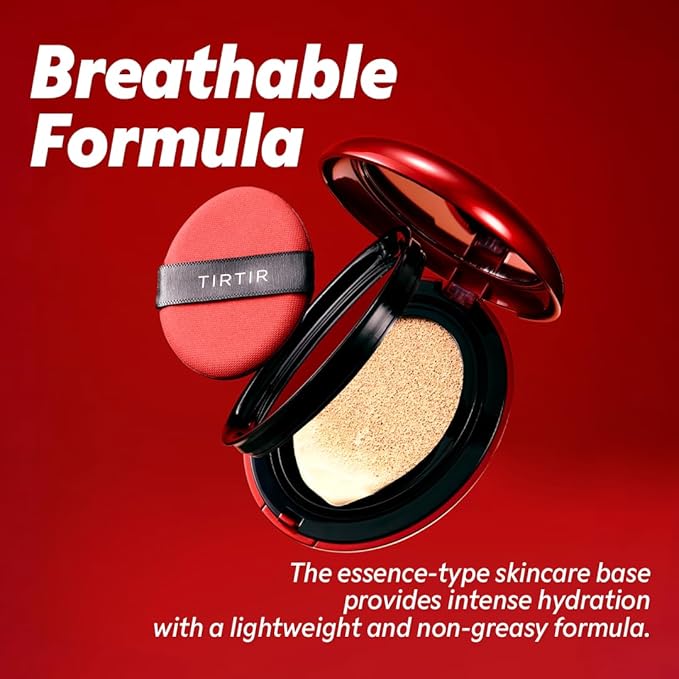 TIRTIR マスクフィット レッドクッションファンデーション | フルカバー、軽いつけ心地、密着、サテングロウフィニッシュ、韓国コスメBBファンデーション、ビューティー、タトゥーカバー、調整可能（#21N アイボリー、0.63液量オンス）