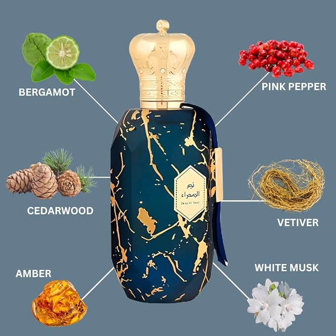 Desert Star Eau De Parfum Spray 100ML (3.4 OZ) Long Lasting Arabian Perfumes for Women & Men - Premium Fragrance with Citrus, Cashmere Wood & Spicy Pink Pepper Notes - Unisex Perfume