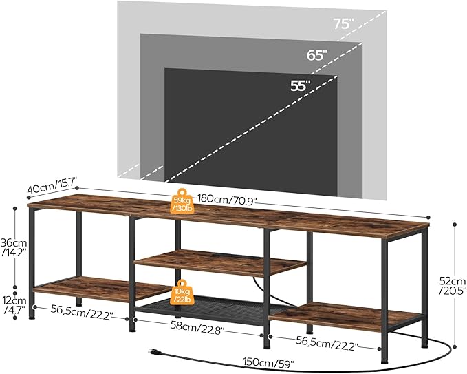 HOOBRO TV Stand with Power Outlets to 75 Inches, TV Console Table with Open Storage Shelves Cabinet, Industrial Media Entertainment Center for Living Room Bedroom, Rustic Brown and Black BF80DS01
