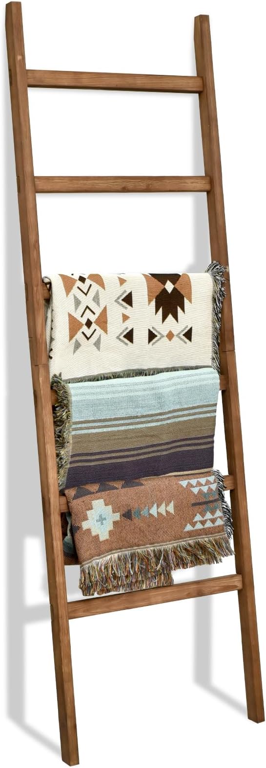 FUIN 6.4ft Extra Wide Wooden Blanket Ladder Living Room Decorative Wal Leaning Farmhouse Quilt Display Holder Rustic Wood Towel Rack for Bathroom, Brown, 24 inch Wide