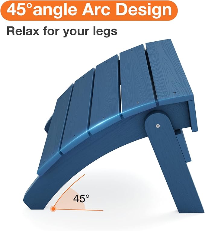 YEFU Adirondack Ottoman, Patio Foot Rest, Adirondack Foot Rest, Folding Adirondack Footstool, Weather Resistant for Adirondack Chair, Widely Used for Outdoor, Porch, Backyard, Fire Pits-Navy Blue