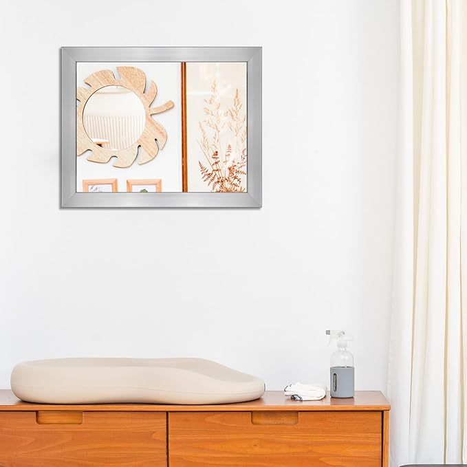 Ruomeng Rectangular Wall Mirror 16" x 20" for Bathroom, Bedroom, Entryway, Living Room, Nickel