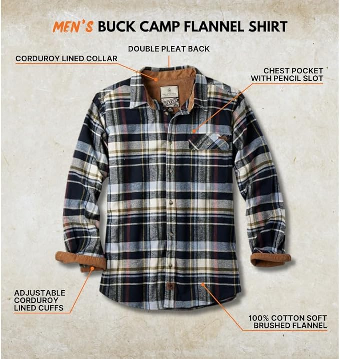 Legendary Whitetails Mens Long Sleeve Button Down 100% Cotton Flannel Shirt