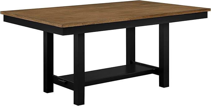 Lexicon 65" Modern Rectangle Dining Table for 6 - Solid Wood Frame, Acacia Veneer Rectangular Kitchen Table with Storage Shelf, Kitchen/Dining Room, Assembly Required, Brown Top and Black Wood Base