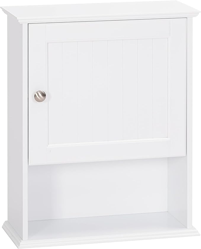 Spirich Bathroom Cabinet Wall Mounted with Single Door, Wood Hanging Cabinet with Adjustable Shelf White