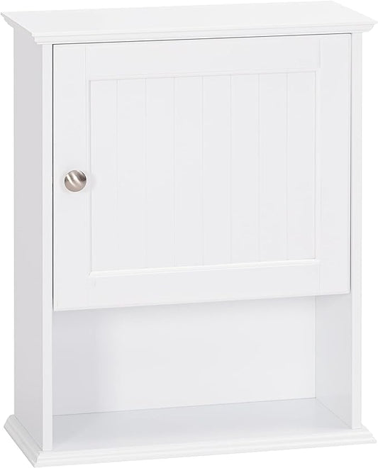Spirich Bathroom Cabinet Wall Mounted with Single Door, Wood Hanging Cabinet with Adjustable Shelf White