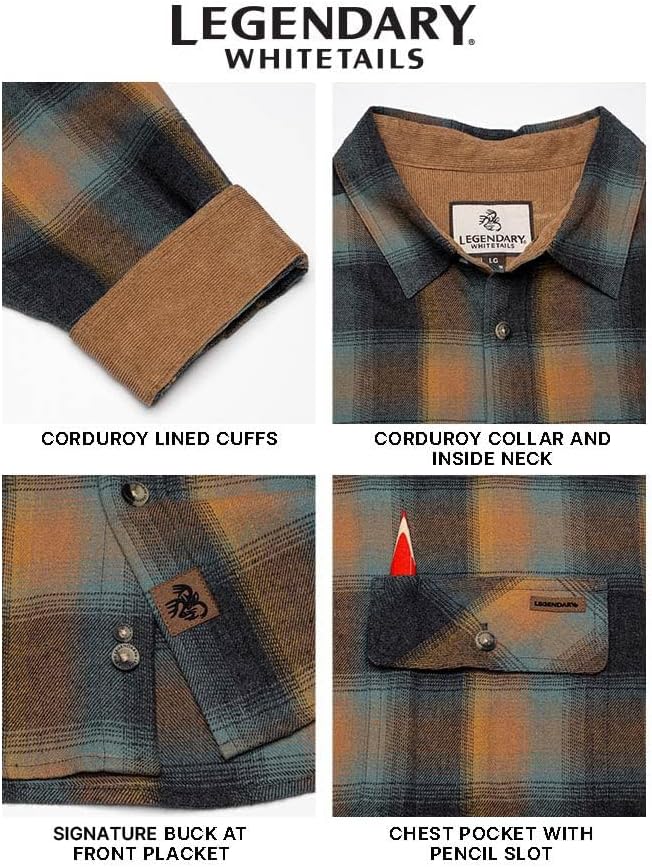 Legendary Whitetails Mens Long Sleeve Button Down 100% Cotton Flannel Shirt