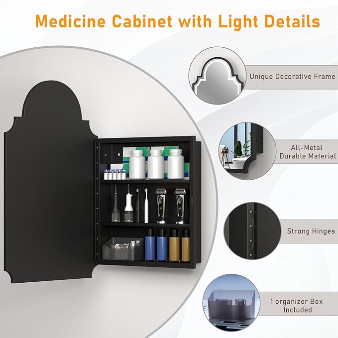 20''x32'' LED Medicine Cabinet with Mirror, Recessed & Wall Mounted Bathroom Mirrors with Storage and Lights, Anti-Fog Dimmable 3 Color Temperature, 2 Adjustable Shelves, Full Metal Medicine Cabinets