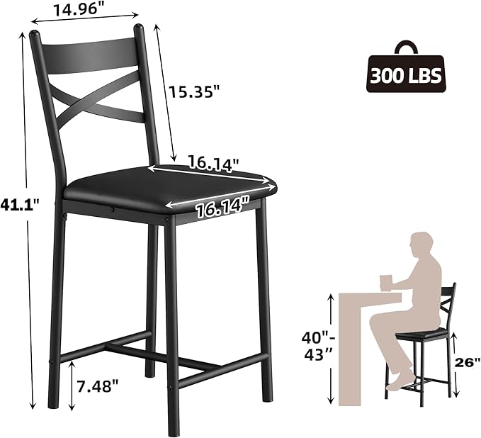 IDEALHOUSE 26 Inch Bar Stools Set of 4, Upholstered Bar Chairs with Back, Thick Cushion, Counter Height Barstools for Kitchen Island Apartment Counter Bar (4)