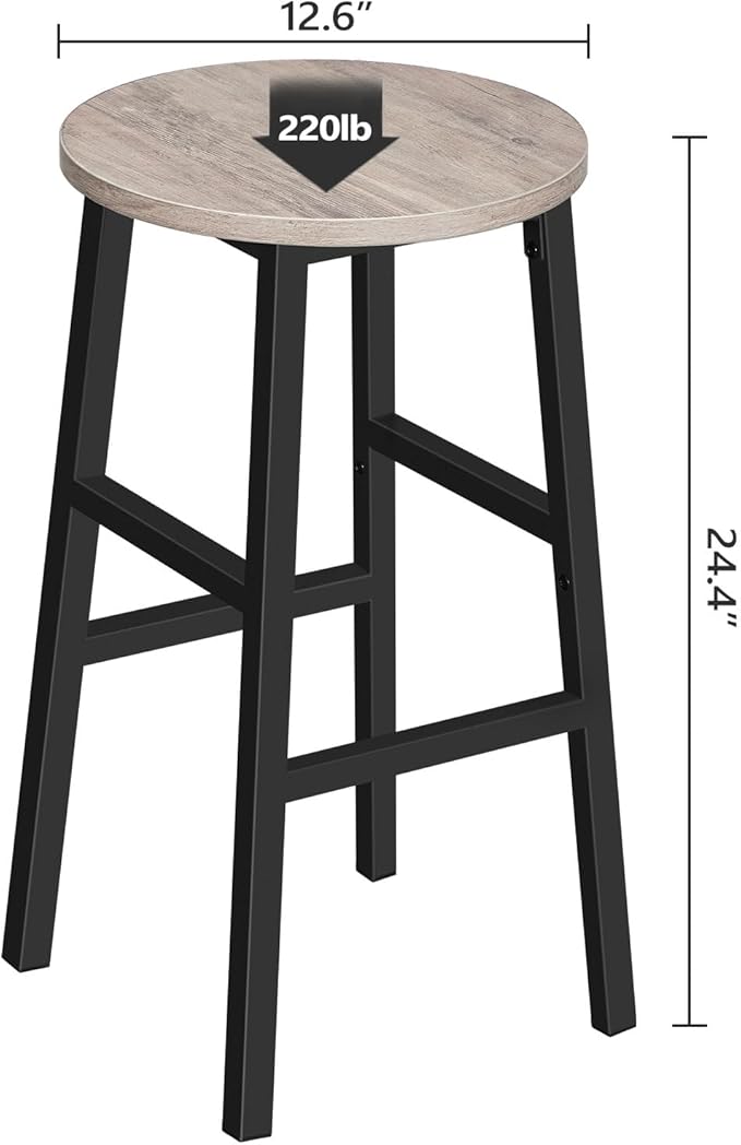 MAHANCRIS Bar Stools, Set of 2 Round Bar Chairs with Footrest, 24.4 Inch Kitchen Breakfast Bar Chairs, Industrial Bar Stools, Easy Assembly, for Dining Room, Kitchen, Greige BAHG0201Z