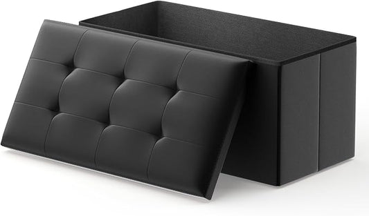 MoNiBloom 30 Inch Storage Ottoman Bench, 24 Gal. Folding Ottoman Footrest, End of Bed Bench, Rectangle Foot Stool, Supports 600 lbs, for Bedroom, Living Room, Entryway, Hallway, Black