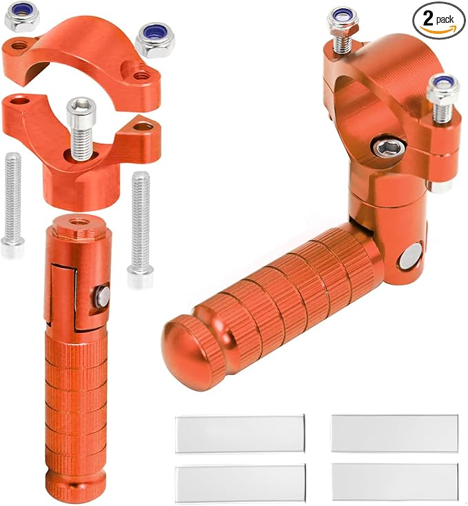 Universal Foot Pegs Non-sliding Footrest Motorcycle Bicycle Folding Foot Pegs 90 Degree Foldable Electric Motorbike Passenger Footrests Rearsets Rear Set Footpegs Foot Rest Pedals (Orange)