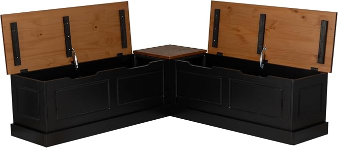 Linon Harris Black and Walnut Backless Kitchen Dining Nook with Hidden Storage Bench Space