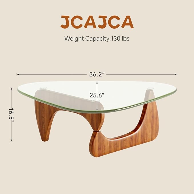 Coffee Table for Living Room Mid Century Modern Center Table with Glass Top,32 Inch, Walnut Transparent