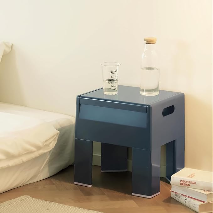 Nightstand Bedside Table with Storage Space, Multifunctional Colorful Plastic End Table Small Side Table for Bedroom, Dorm and Small Spaces, Easy Assembly(11.8" D x 15" W x 15.7" H, Blue)