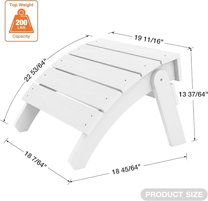YEFU Adirondack Ottoman Set of 2, Patio Foot Rest, Adirondack Foot Rest, Folding Adirondack Footstool, Weather Resistant for Adirondack Chair, Widely Used for Outdoor, Porch, Backyard, Fire Pits-White