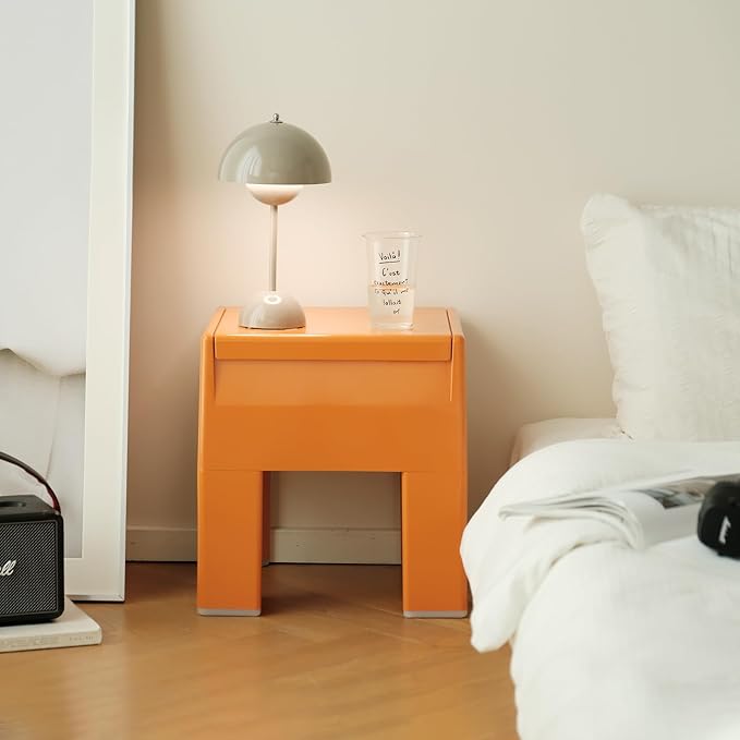 Nightstand Bedside Table with Storage Space, Multifunctional Colorful Plastic End Table Small Side Table for Bedroom, Dorm and Small Spaces, Easy Assembly(11.8" D x 15" W x 15.7" H, Orange)