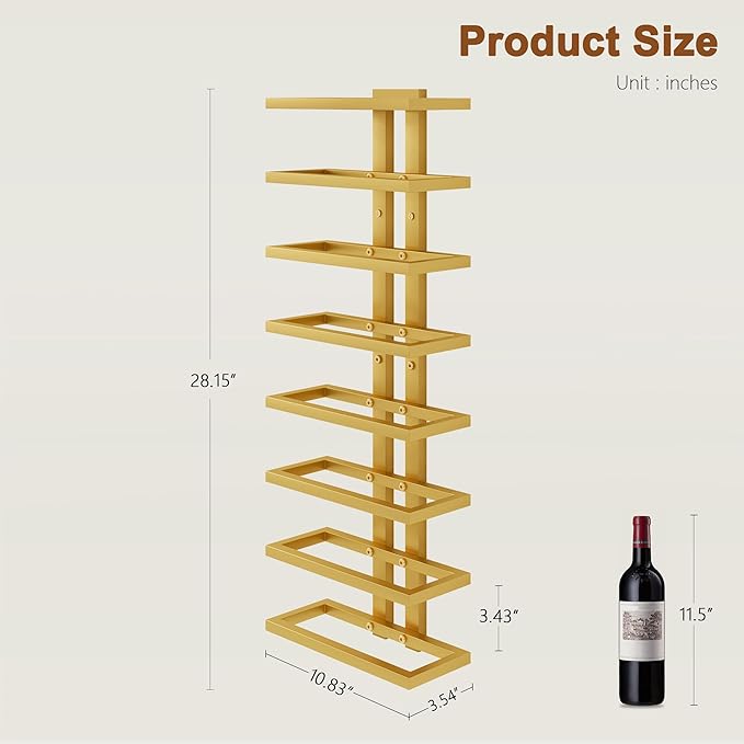 Hoctieon 2-Set 8 Tier Wall Mount Wine Rack (16 Tiers), Wall Racks for Wine Bottles Display and Storage, Hanging Bottle Organizer for Living Room, Dining Room, Wine Cellar, Bar, Gold