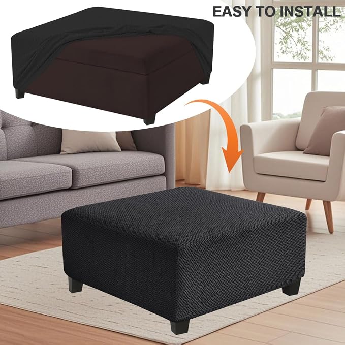 Levoberg Waterproof Square Ottoman Cover Large Square Folding Storage Ottoman Bench Slipcovers Footrest Stool Covers Oversized Ottoman Coffee Table Covers Cube with Elastic Bottom L Black