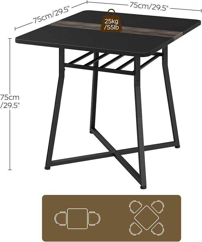 YATINEY Dining Table, 29.5'' Kitchen Table, Dining Room Table with Wine Rack, Versatile Small Dining Table, Easy Assembly, for Restaurant, Cafe, Apartment, Black and Gray CZ02BB