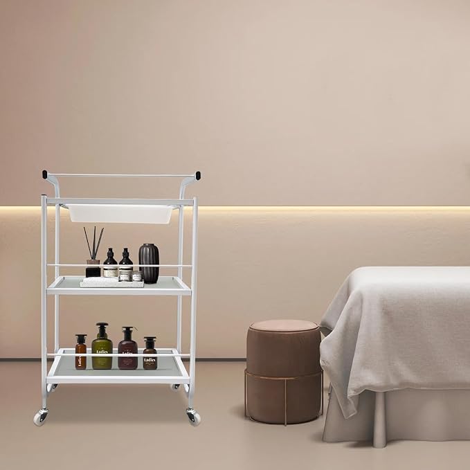 3 Tier Beauty Salon Trolley Cart Mobile Rolling Cart Spa Utility Roller Trolley with Wheel Beauty Instrument Tray Rolling Cart Nail Salon Hairdresser Tattoo