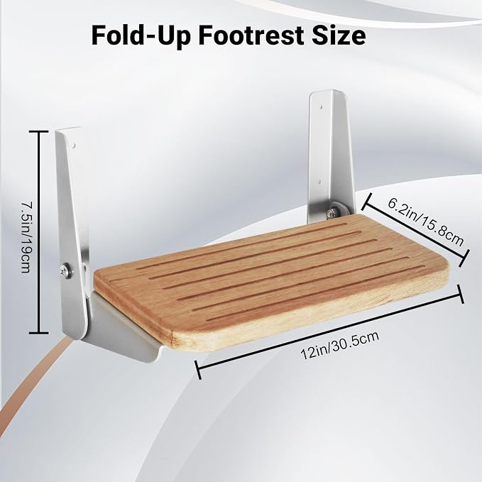 Boat Fold-Up Footrest,Wall Mounted Teak Footrest - Space Saving Folding Step for Boat, RV, Yacht, and Home Use, 12"x7.5"x6"