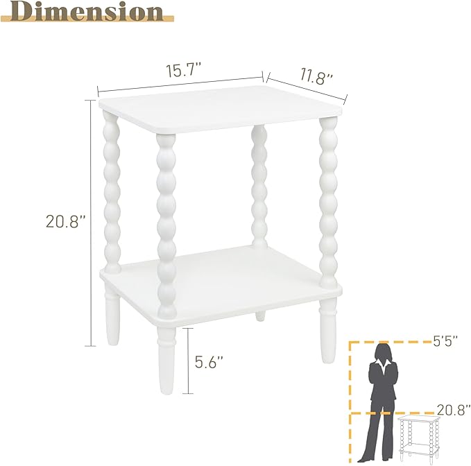 Fultyle White End Table, Small Side Table with Storage Shelf, 2-Tier Modern Night Stand for Bedroom, Living Room, Small Spaces (White)