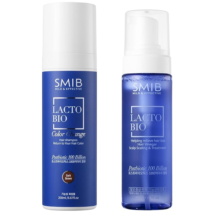SMIB Hair Color & Scalp Detox Duo – Dark Brown Hair Dye Shampoo + Apple Vinegar Scalp Treatment with Probiotics – Gradual Gray Coverage & Deep Cleansing – Gentle Korean Formula – 2-Pack