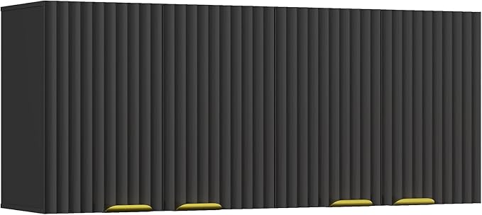 ChooChoo 4 Doors Wall Cabinet Laundry Room, Bathroom Wall Cabinet with Adjustable Shelf, Fluted Wall-Mounted Medicine Cabinet, Storage Cabinet for Kitchen, Garage, Black