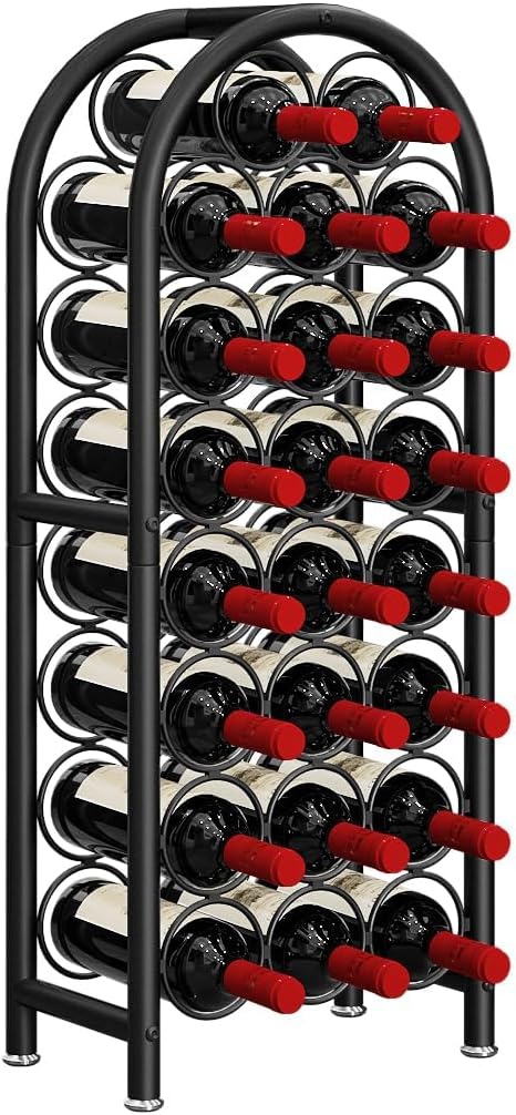 23 Bottle Wine Rack Freestanding Floor Metal Wine Holder Stand Large Capacity Wine Storage Organizer for Home Bar Kitchen Black
