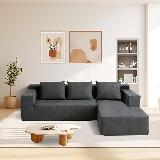 ANONER 103" Modular Sectional Sofa, L-Shaped Boneless Sectional Couch, Modern Minimalist Free Combination Foam Sofa with Deep Seat, Living Room & Apartment Furniture, No Assembly Required, Dark Grey