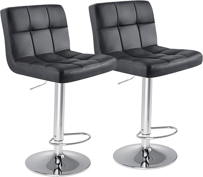 DUMOS Bar Stools Set of 2, 24 inch Counter Height Bar Stools, Upholstered Modern Kitchen Barstools with Metal Base, PU Leather Saddle Stools for Kitchen Island, Inky Black