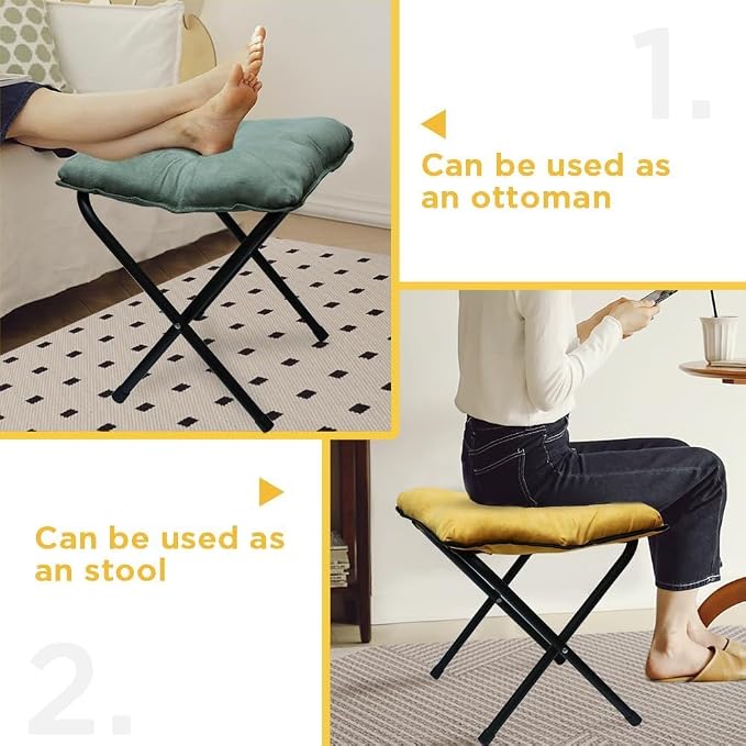 Foldable Ottoman Foot Rest, Foot Stool with Soft Cushion, Compact Lazy Sofa Stool for Living Room Bedroom Office Dorm RV (Gray)