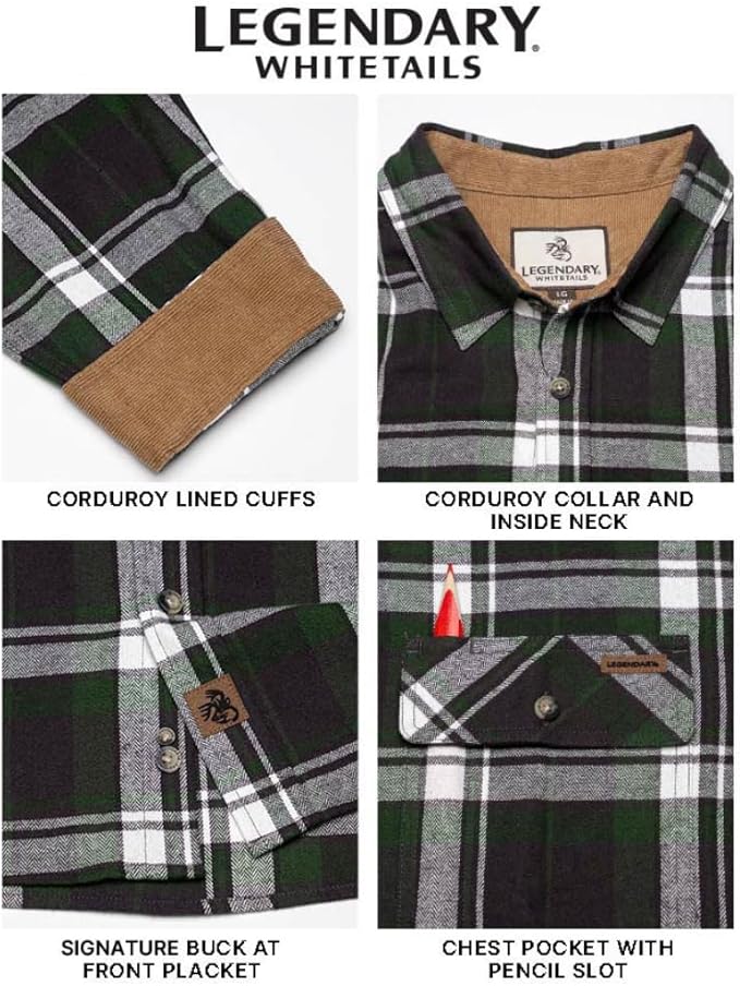 Legendary Whitetails Mens Long Sleeve Button Down 100% Cotton Flannel Shirt