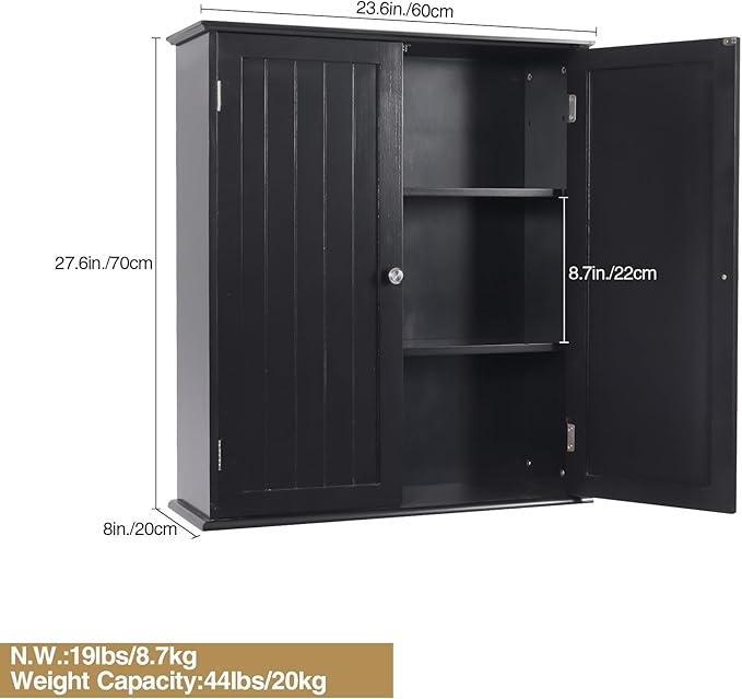 Bathroom Cabinet Wall Mounted,Over Toilet Storage Cabinet with Adjustable Shelves,Medicine Cabinets for Bathroom, Black