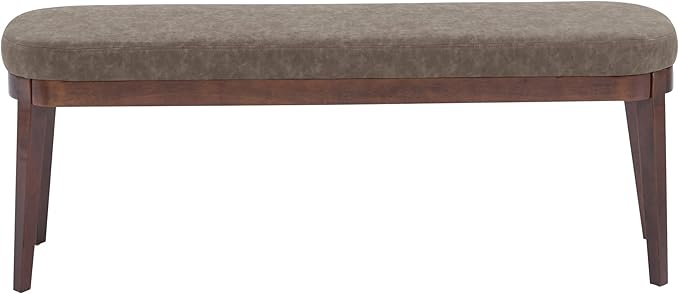 Christopher Knight Home Ella Mid-Century Faux Leather Upholstered Dining Bench, End of Bed Footrest, Entryway/Hallway Seating, Indoor Ottoman Bench with Padded Seat and Solid Wood Leg, Brown
