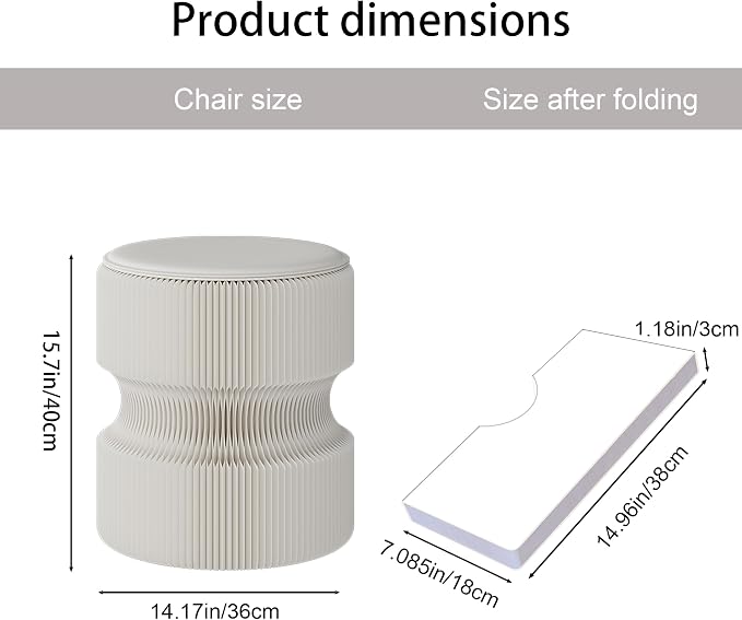 Folding Stool, 660lb Load Capacity Foldable Paper Stool - 15.7 Inch Modern Minimalist Stool for Living Room, Eco-Friendly Kraft Paper Honeycomb Design, Folds Flat to 1.2 Inch (white A, 15.7in)