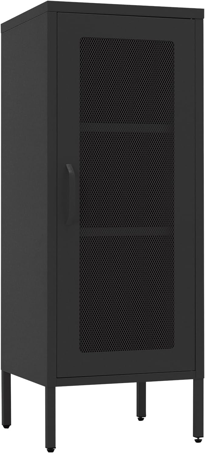 Slim Metal Storage Cabinet with Mesh Doors - 42'' Tall Narrow Organizer Tower, Compact Freestanding Cabinet, Versatile Utility Storage for Home, Office, Kitchen, Living Room, Durable and Modern Design