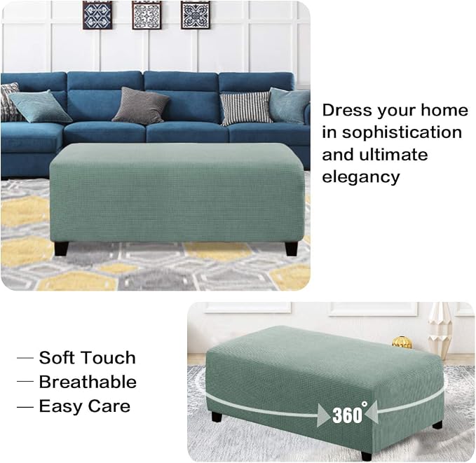 H.VERSAILTEX Ottoman and Sofa Seat Cushion Combined Cover Slipcover Rectangle Sofa Slipcover Fit Length 56"-75" Suitable for L Shaped Seat Cushion Cover or Chaise Part Cover Stretch Thick Soft - Sage
