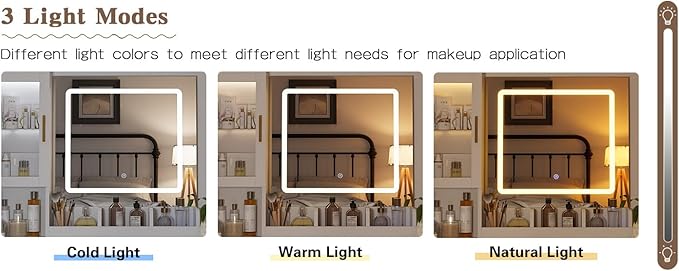 Makeup Vanity with LED Lighted Mirror & Built-in Power Socket, Dressing Table with Single Cabinet & 2 Storage Drawers, Bedroom Vanity Desk Station with Matching Stool (052 White)
