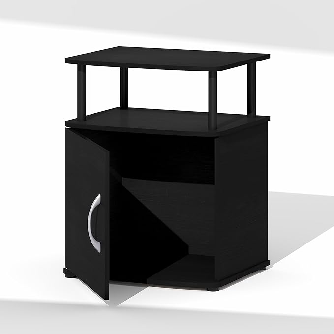 Furinno Jaya Night Stand with Door, Nightstand with Open Shelf and Door Cabinet, Round Corner Bedside Table, Side Table, End Table, for Bedroom, Closet, Dorm, Blackwood