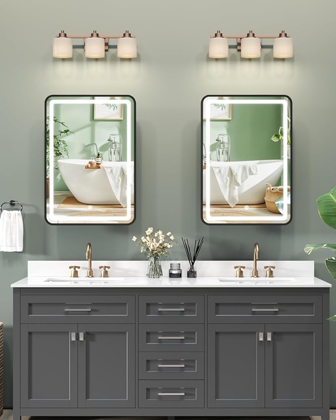 16x24 Inch LED Medicine Cabinet Mirror for Bathroom, Wall Mounted or Recessed Medicine Cabinet with Lights and Mirror, Full Metal, Stable & Removable 2 Shelves, Dimmable 3 Lighting Colors, Black
